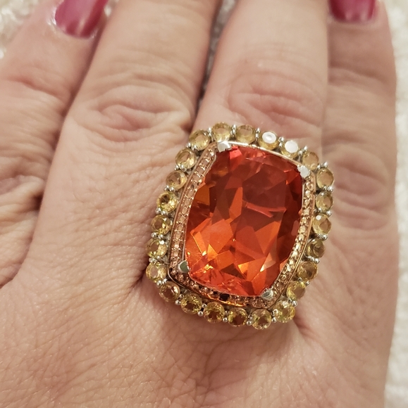 Size 10, Sterling Silver Sunfire Quartz, Citrine, White&Red Diamond Accents Ring - Picture 3 of 9